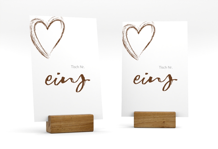 Tischnummer Hochzeit Liebe Tischaufsteller braun
