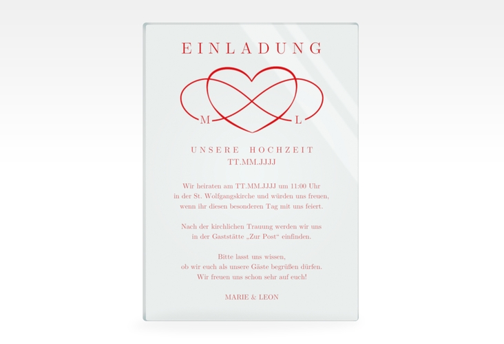 Acryl-Hochzeitseinladung Infinity Acrylkarte hoch rot