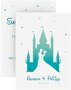 Klick: Details zu Save the Date-Visitenkarte "Castle" anzeigen Save the Date-Visitenkarte Castle Visitenkarte hoch tuerkis