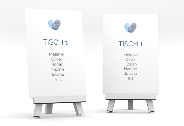 Tischaufsteller Hochzeit Fingerprint Tischaufsteller blau schlicht mit Fingerabdruck-Motiv