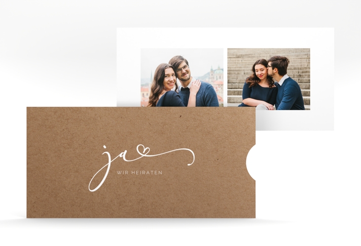 Hochzeitseinladung Jawort Einsteckkarte Kraftpapier hochglanz modern minimalistisch mit veredelter Aufschrift