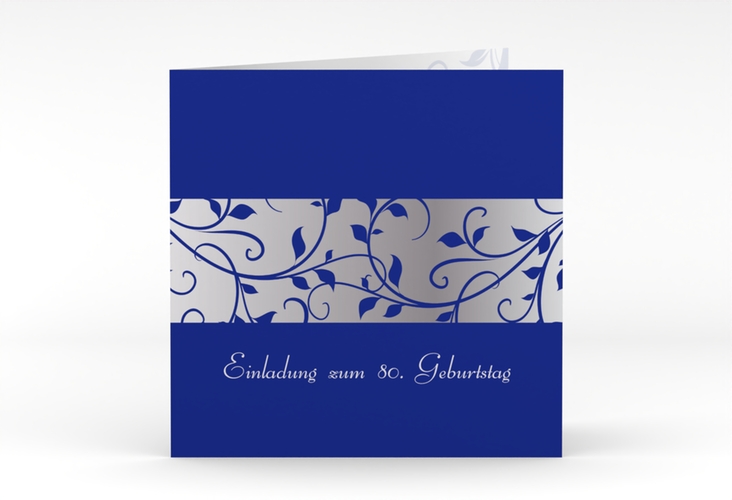 Einladung 80. Geburtstag Hermann/Hermine quadr. Klappkarte blau