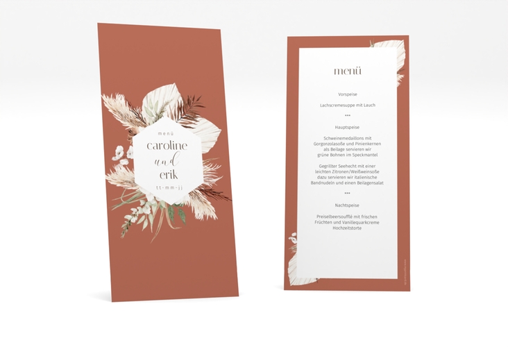 Menükarte Hochzeit Bohemian lange Karte hoch orange