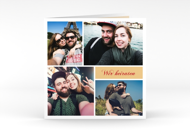 Hochzeitseinladung Collage quadr. Klappkarte apricot