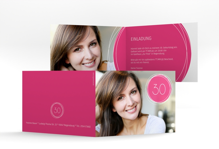 Einladung 30. Geburtstag Twister A6 Klappkarte quer pink