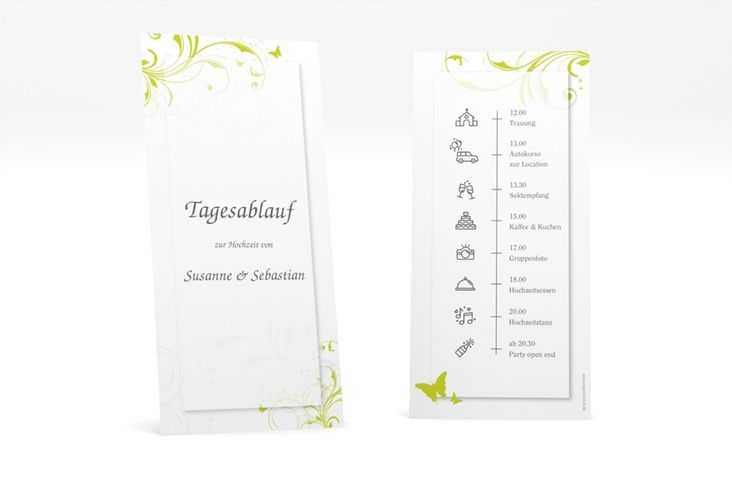 Tagesablauf Hochzeit Palma lange Karte hoch gruen