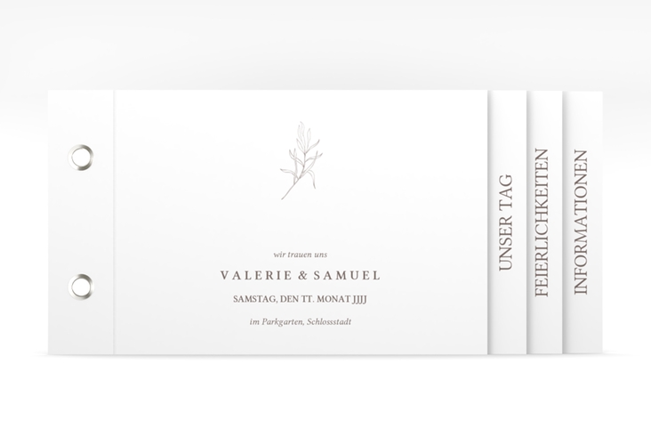Hochzeitseinladung Ivy Booklet weiss hochglanz minimalistisch mit kleiner botanischer Illustration