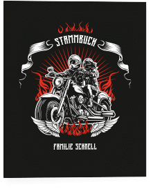 Stammbuch A4 Biker Stammbuch A4 schwarz mit Rocker-Paar auf Motorrad
