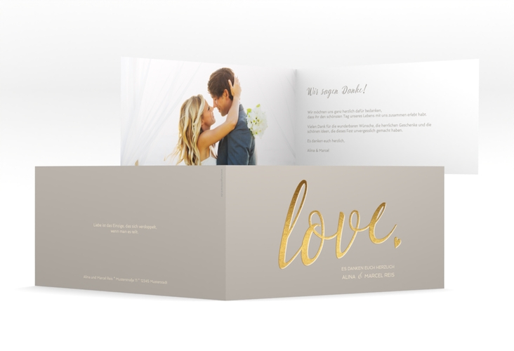 Danksagung Hochzeit Glam lange Klappkarte quer grau hochglanz
