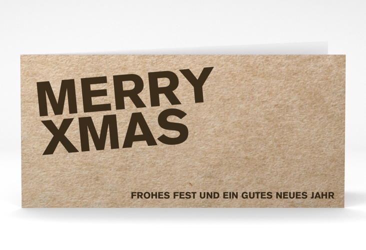 Geschäftliche Weihnachtskarte Cardboard lange Klappkarte quer modern in Kraftpapier-Optik