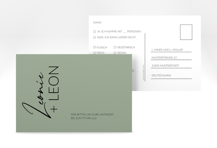 Antwortkarte Hochzeit Your Name A6 Postkarte gruen