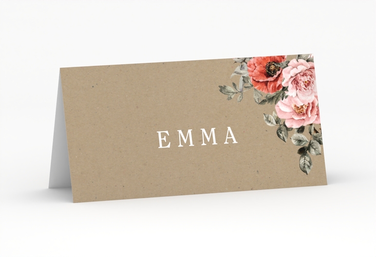 Tischkarte Hochzeit Grazioso Tischkarten Kraftpapier modern mit Mohnblumen und Rosen