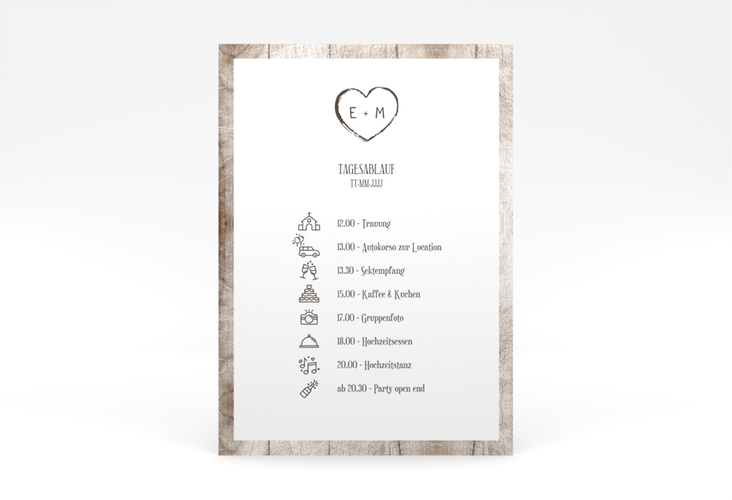 Tagesablauf Poster Hochzeit Wood 50 x 70 cm Poster weiss