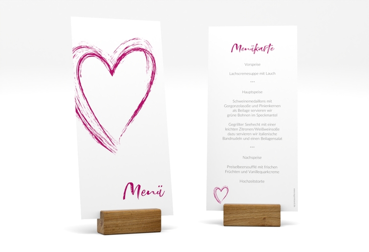 Menükarte Hochzeit Liebe lange Karte hoch pink hochglanz