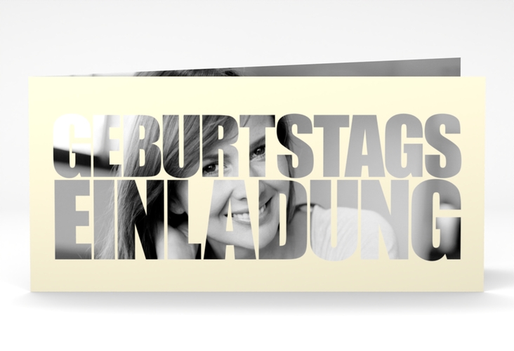 Einladung Geburtstag Jahreszahl lange Klappkarte quer beige