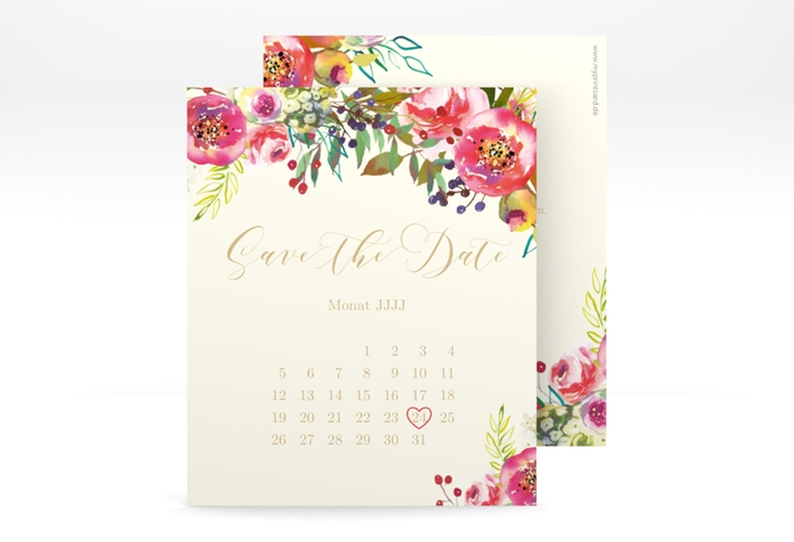 Save the Date-Kalenderblatt Flowerbomb Kalenderblatt-Karte beige hochglanz