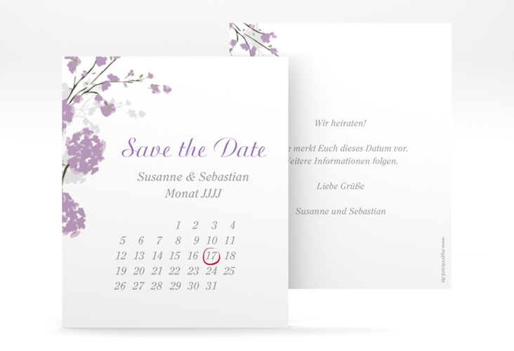 Save the Date-Kalenderblatt Salerno Kalenderblatt-Karte flieder