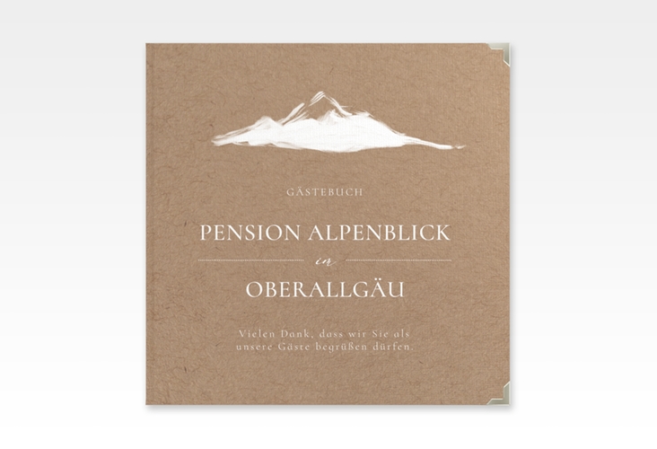 Gästebuch Selection Ferienwohnung Alpenblick Leinen-Hardcover Kraftpapier mit Berggipfel-Motiv