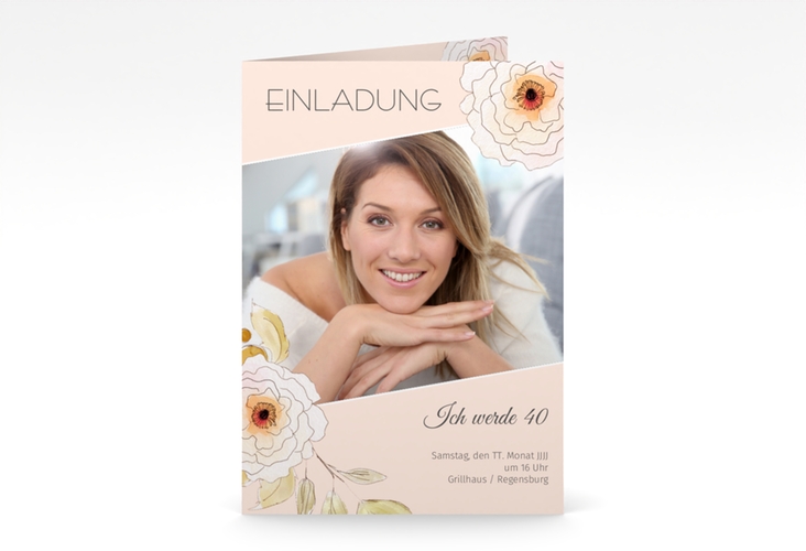 Einladung 40. Geburtstag Fleur A6 Klappkarte hoch