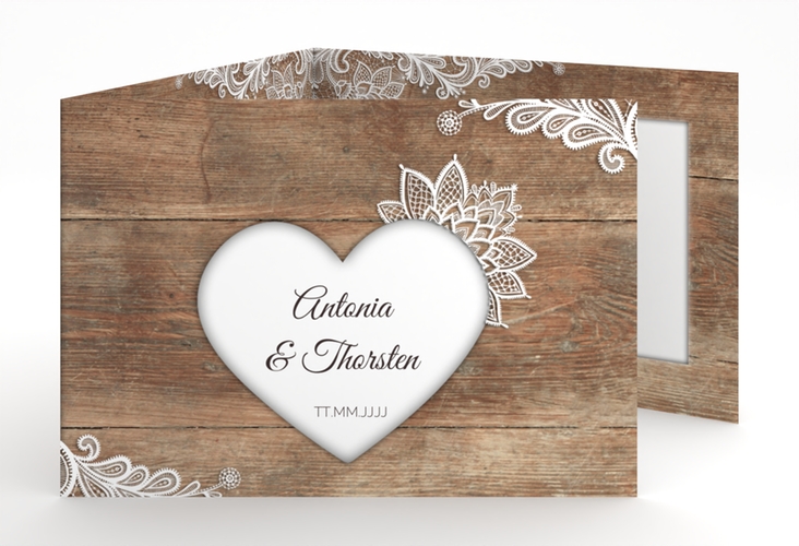 Hochzeitseinladung Spitze A6 Doppel-Klappkarte braun