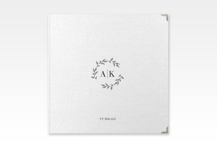 Gästebuch Selection Hochzeit Filigrana Leinen-Hardcover schwarz in reduziertem Design mit Initialen und zartem Blätterkranz