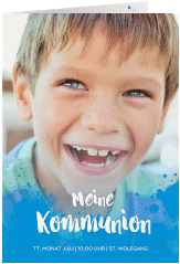 Einladung Kommunion Streetart A6 Klappkarte hoch blau