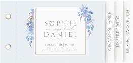 Danksagungskarte Hochzeit Blauregen Booklet blau mit Wisteria-Blüten