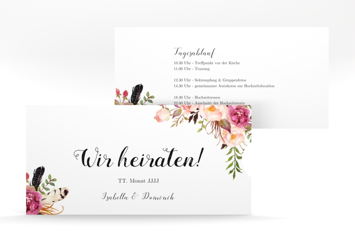 Hochzeitseinladung Flowers Einsteckkarte weiss mit bunten Aquarell-Blumen