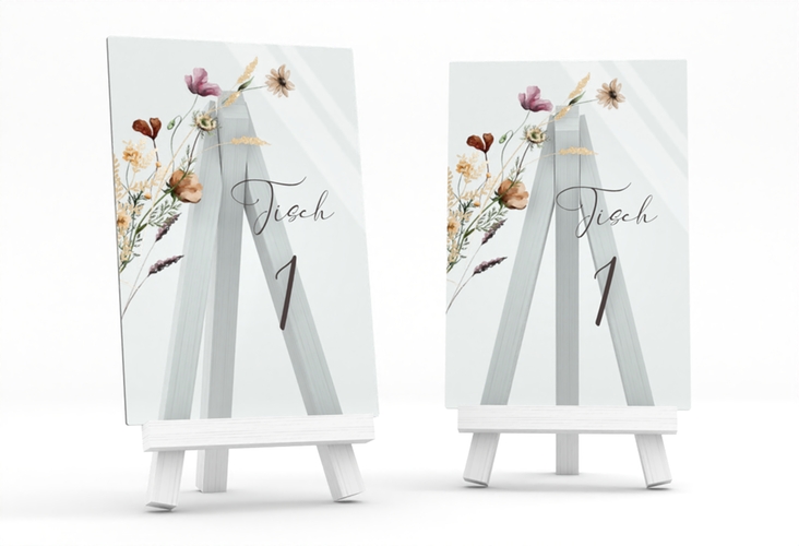 Tischnummer Acryl Hochzeit Sauvages Tischaufsteller Acryl mit getrockneten Wiesenblumen