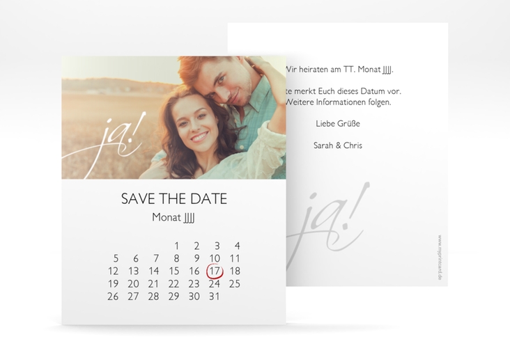 Save the Date-Kalenderblatt Clarity Kalenderblatt-Karte weiss