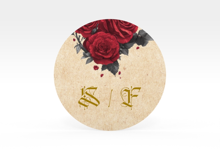 Aufkleber Hochzeit Drachenliebe Aufkleber, selbstklebend, rund beige mit schwarzem und weißem Drachen zu einem Herz verschlungen