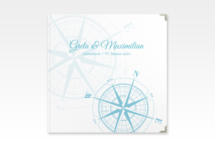 Gästebuch Selection Hochzeit Windrose Leinen-Hardcover tuerkis