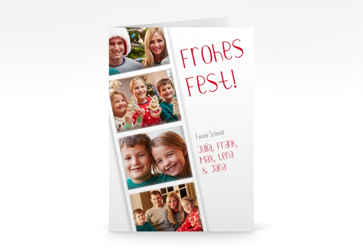 Weihnachtskarte Kostbarkeiten A6 Klappkarte hoch modern mit Fotostreifen