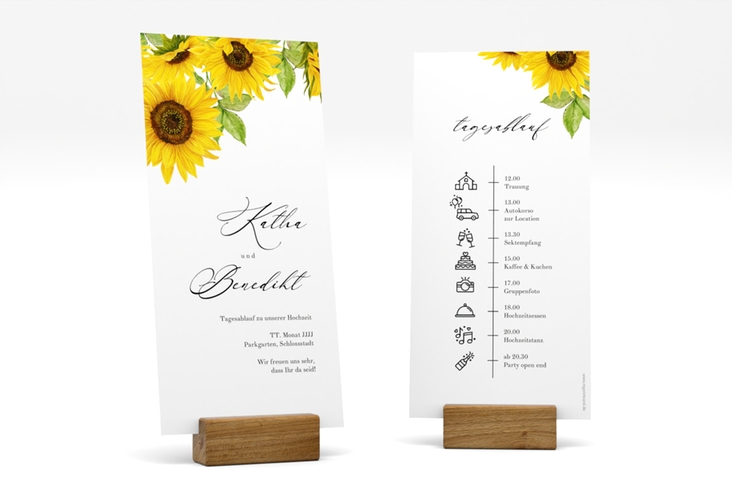 Tagesablauf Hochzeit Sonnenblume lange Karte hoch