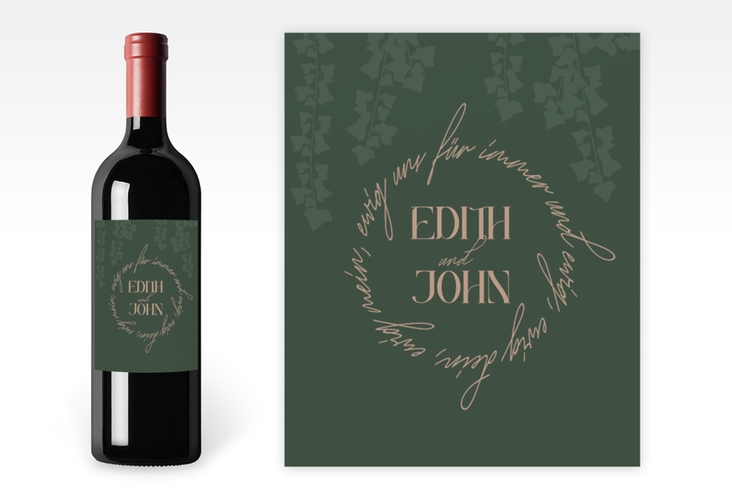 Weinetikett zur Hochzeit Efeugrün Etikett Weinflasche 4er Set gruen im Fantasy-Elfen-Design mit Efeu