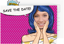 Save the Date-Postkarte Geburtstag Popart Woman A6 Postkarte pink