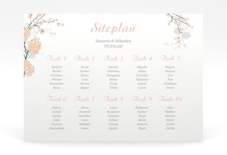 Sitzplan Poster Hochzeit Salerno 70 x 50 cm Poster apricot