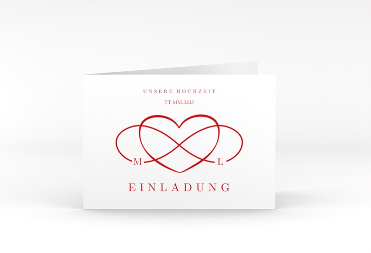 Hochzeitseinladung Infinity A6 Klappkarte quer rot hochglanz