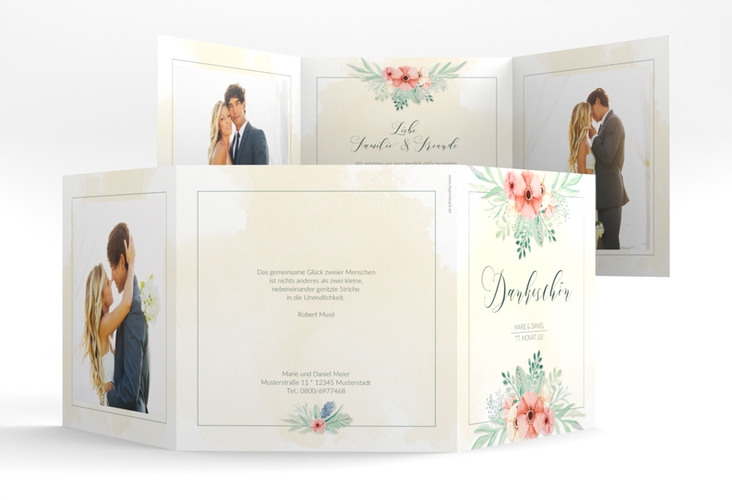 Dankeskarte Hochzeit Surfinia quadr. Doppel-Klappkarte apricot