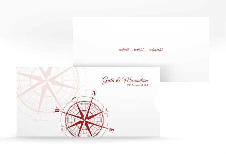 Hochzeitseinladung Windrose Einsteckkarte rot hochglanz