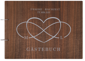 Klick: Details zu Gästebuch Holzcover Nussbaum "Infinity" anzeigen Gästebuch Holzcover Nussbaum Infinity Holz-Cover, bedruckt grau