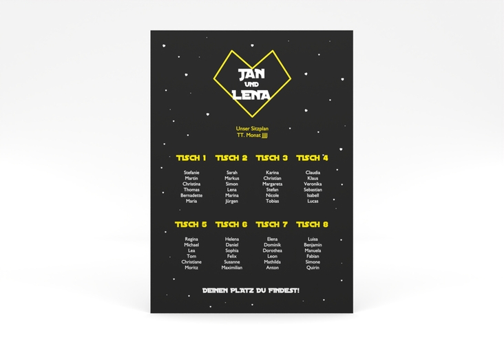 Sitzplan Poster Hochzeit Starlove 50 x 70 cm Poster schwarz mit Sci-Fi-Universum