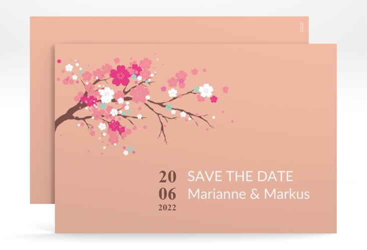 Save the Date-Karte Hochzeit Sakura A6 Karte quer apricot hochglanz