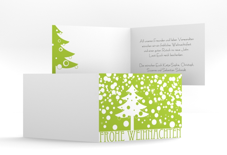 Weihnachtskarte "Wishes" A6 Klappkarte Quer mit Winterlandschaft und Art Déco Schriftzug