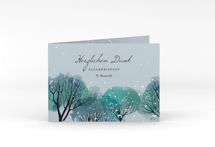 Danksagungskarte Hochzeit Winterhochzeit A6 Klappkarte quer blau hochglanz