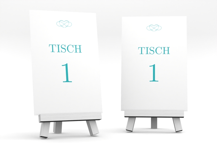 Tischnummer Hochzeit Infinity Tischaufsteller tuerkis hochglanz