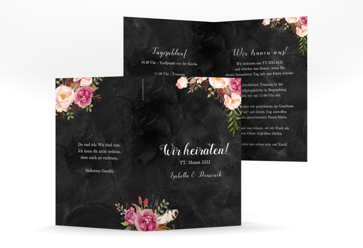 Einladungskarte Hochzeit Flowers A6 Klappkarte hoch hochglanz mit bunten Aquarell-Blumen