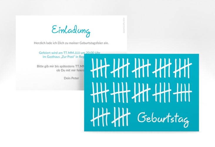 Einladung 60. Geburtstag Strichliste A6 Karte quer blau