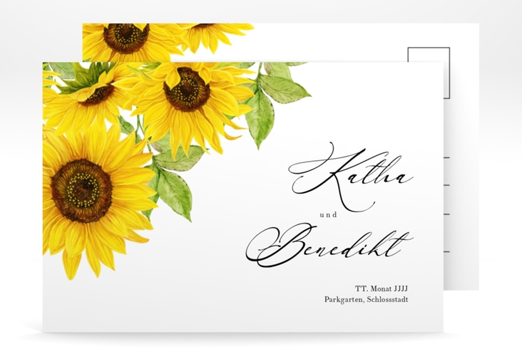 Save the Date-Postkarte Sonnenblume A6 Postkarte weiss