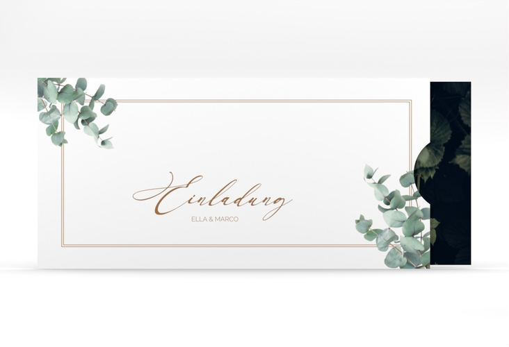 Hochzeitseinladung Eucalypt Einsteckkarte weiss mit Eukalyptus und edlem Rahmen